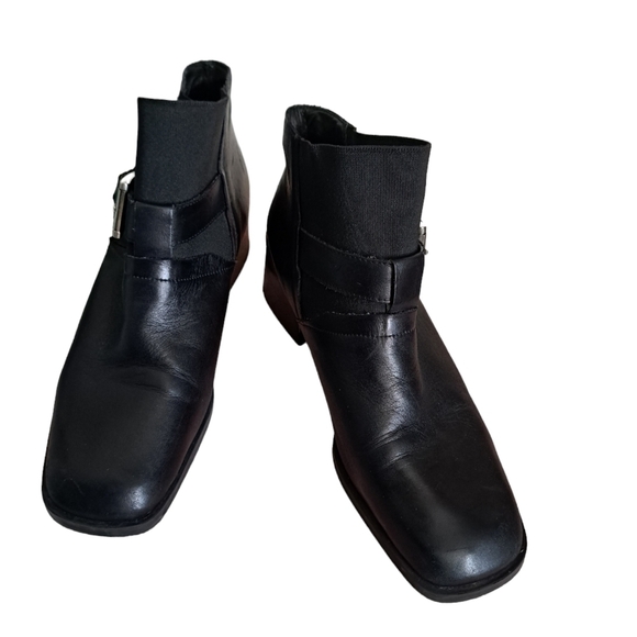 NINE WEST leather booties buckle elastic comfort ankle boots block heel black 6 - Picture 7 of 10